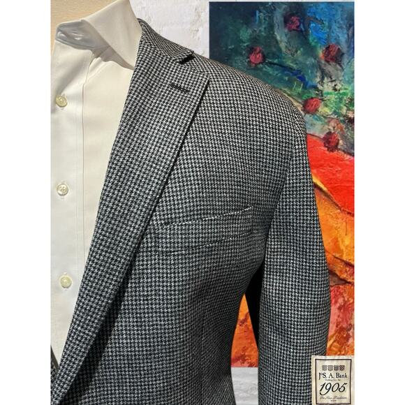 Jos A Bank 1905 48R Slim Gray Black Houndstooth Flannel Unstructured Blazer - Picture 5 of 16